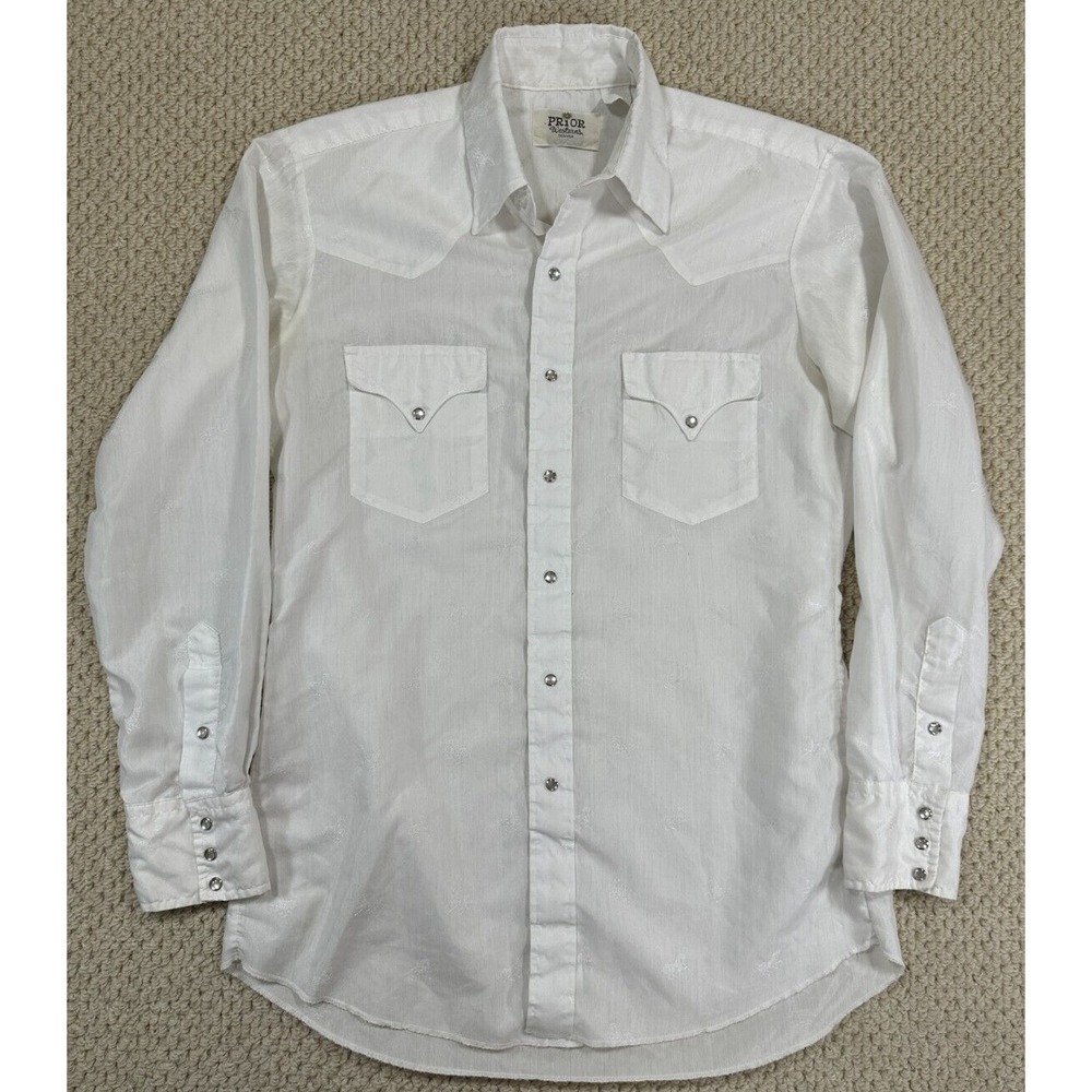 Prior Westerns Denver Shirt L White Western Sheer AOP Equestrian Horse Thin USA